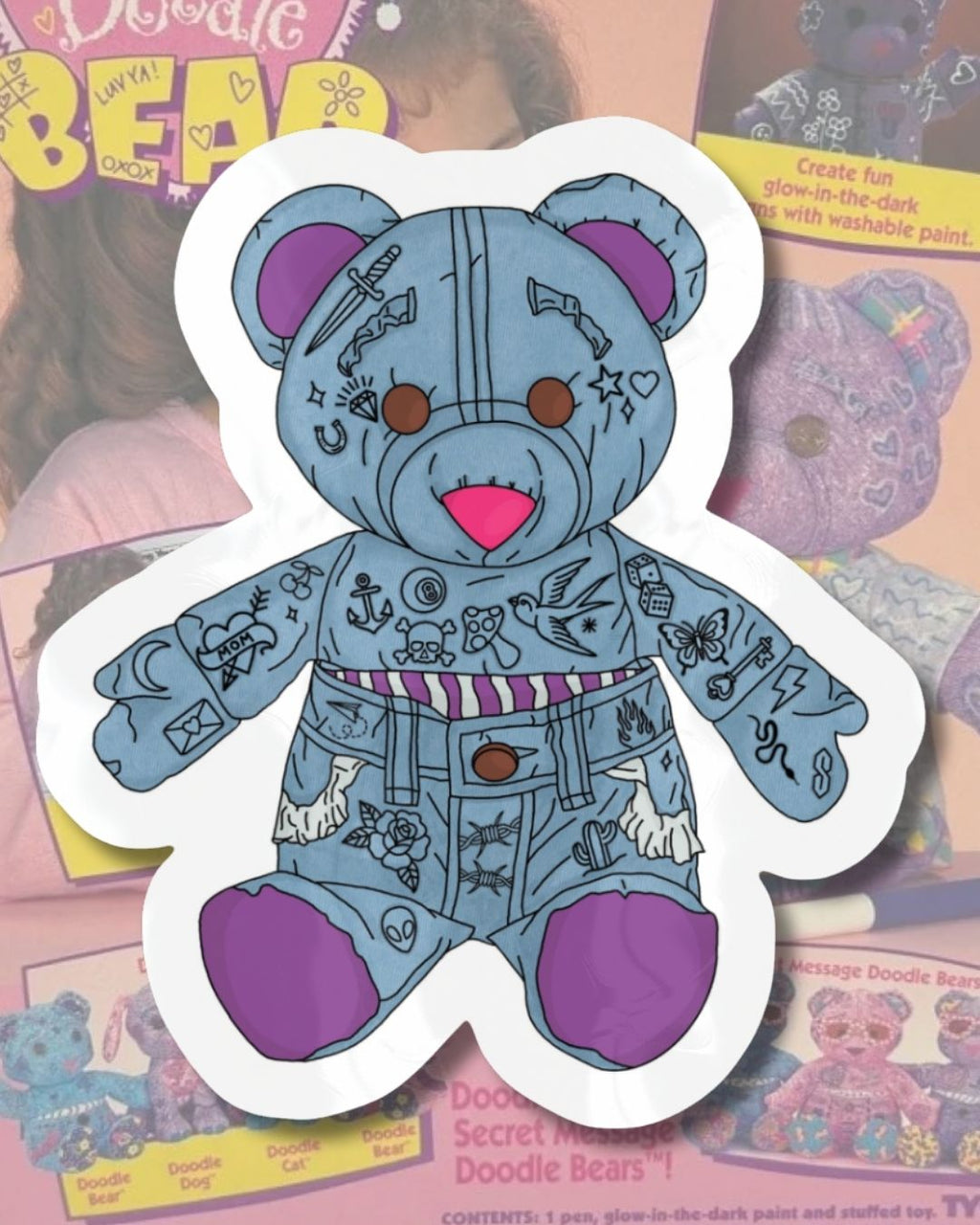 Tattooed Doodle Bear Vinyl Sticker