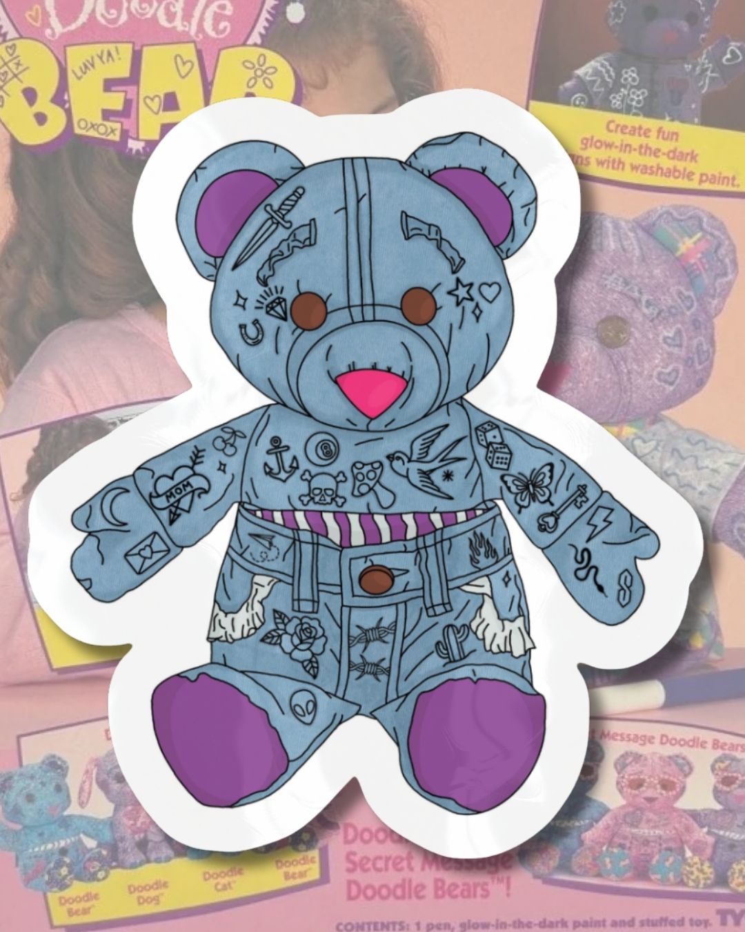 Tattooed Doodle Bear Vinyl Sticker