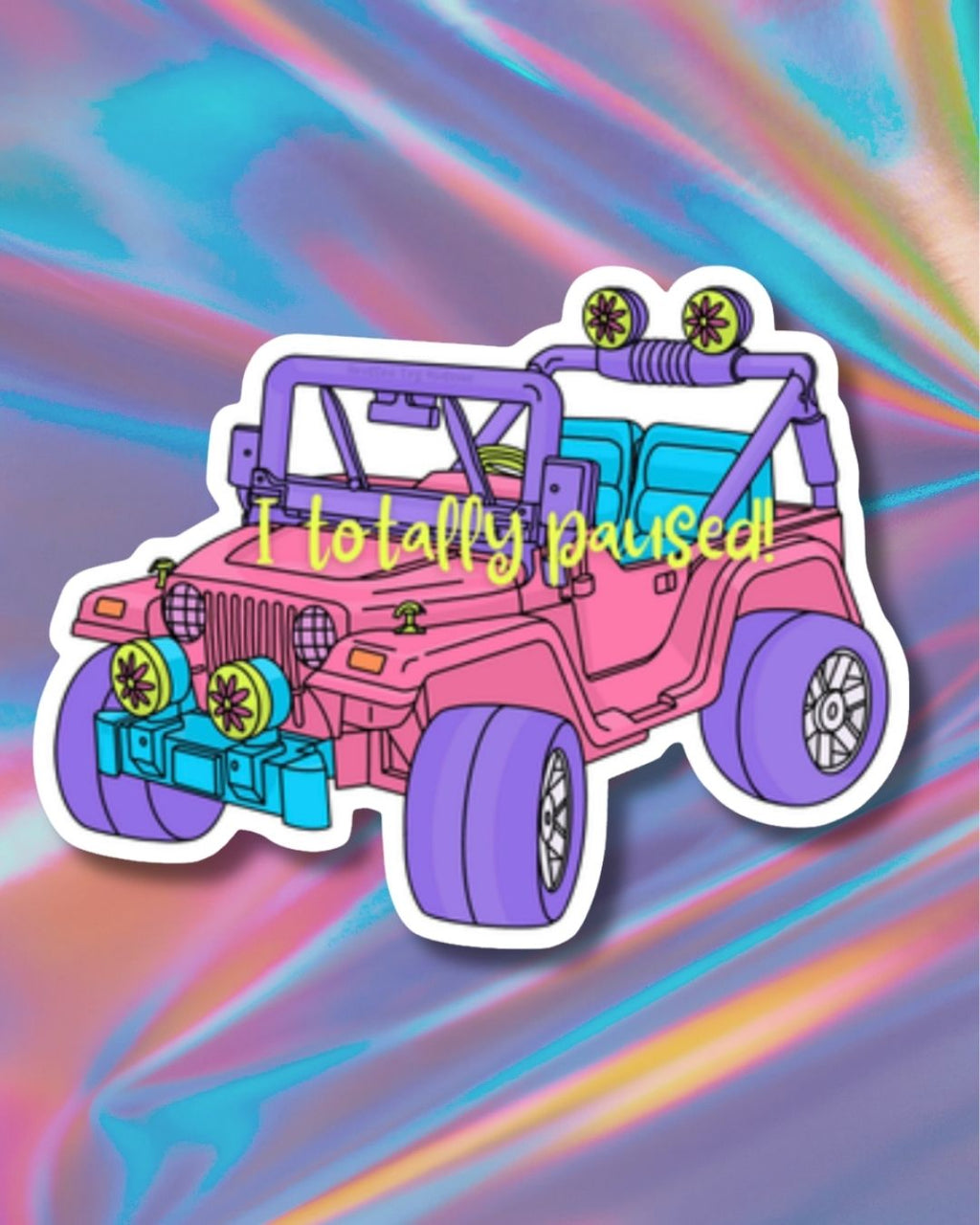 90s Girl Pink Jeep "Totally Paused" Vinyl Sticker