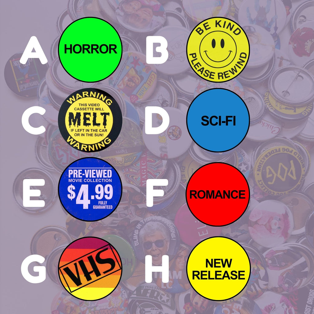 Nostalgic Movie Rental Pin Pack Buttons