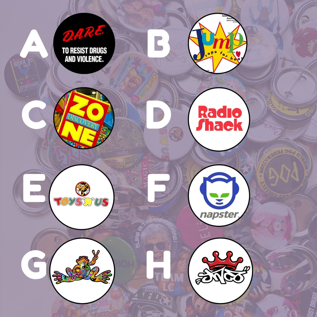 Nostalgic Pop Culture Brands Pin Back Buttons