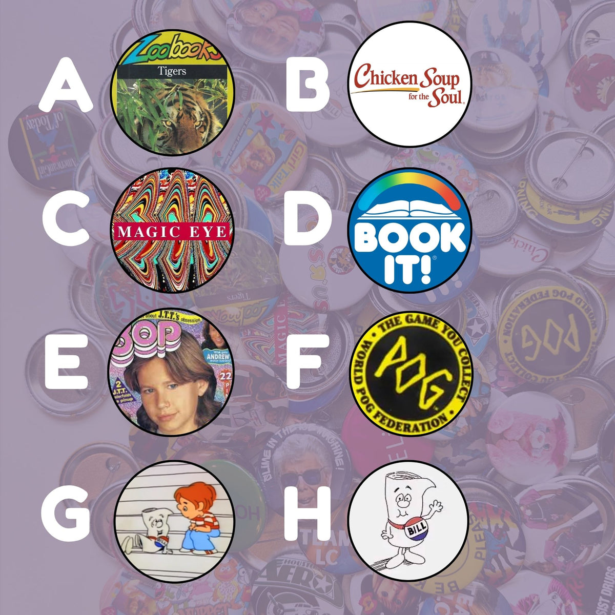 Nostalgic Pop Culture Brands Pin Back Buttons
