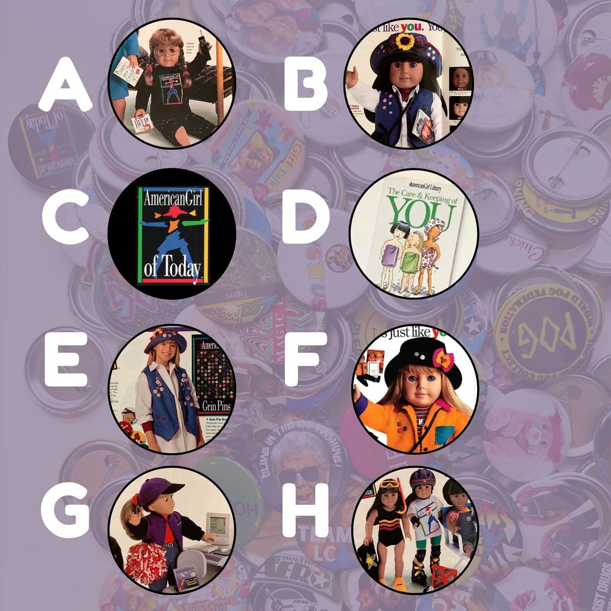 Nostalgic American Girl Pin Back Buttons