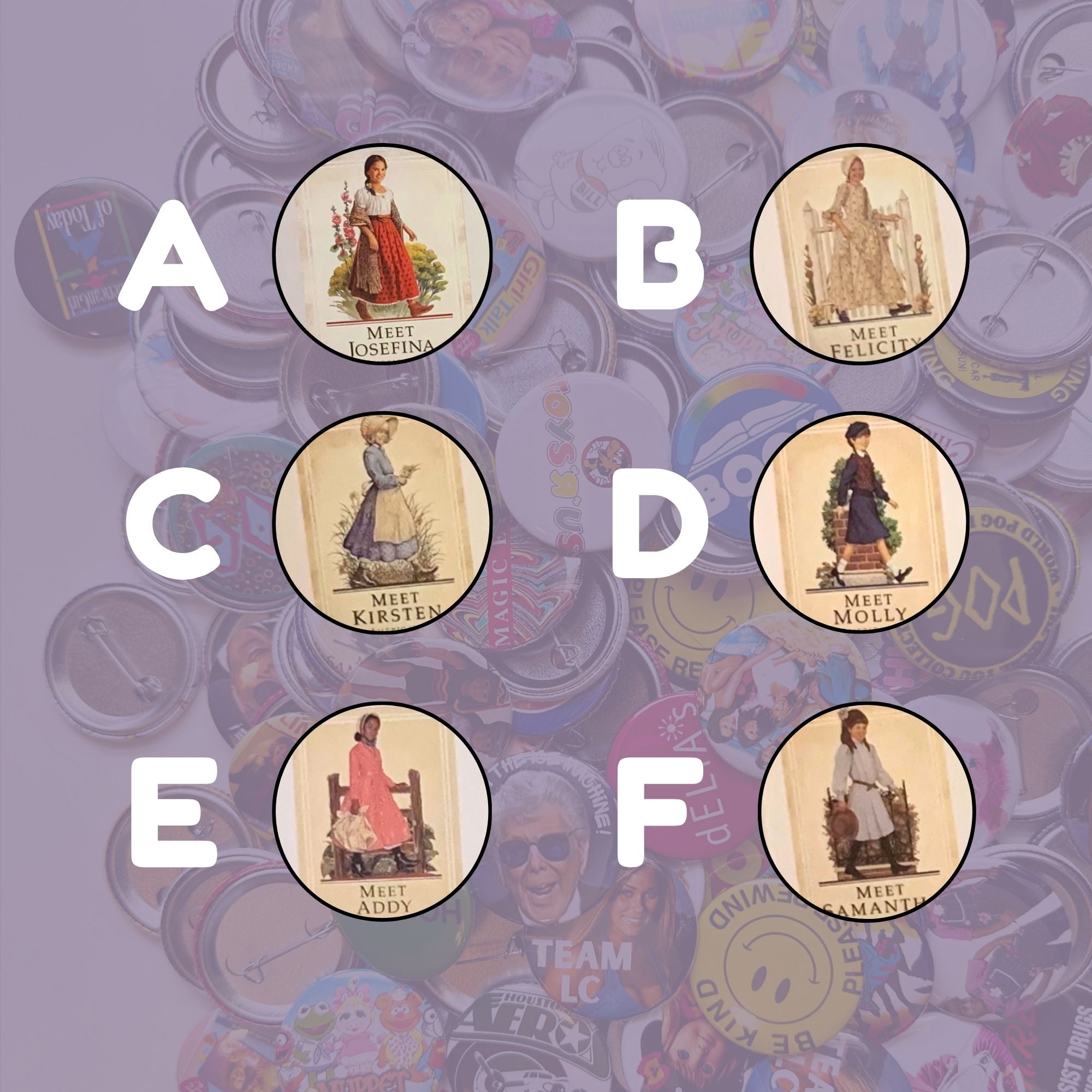 American Girl Historic Character Book Pin Back Buttons