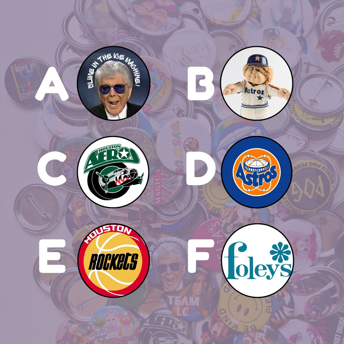 Nostalgic Houston Pin Back Buttons