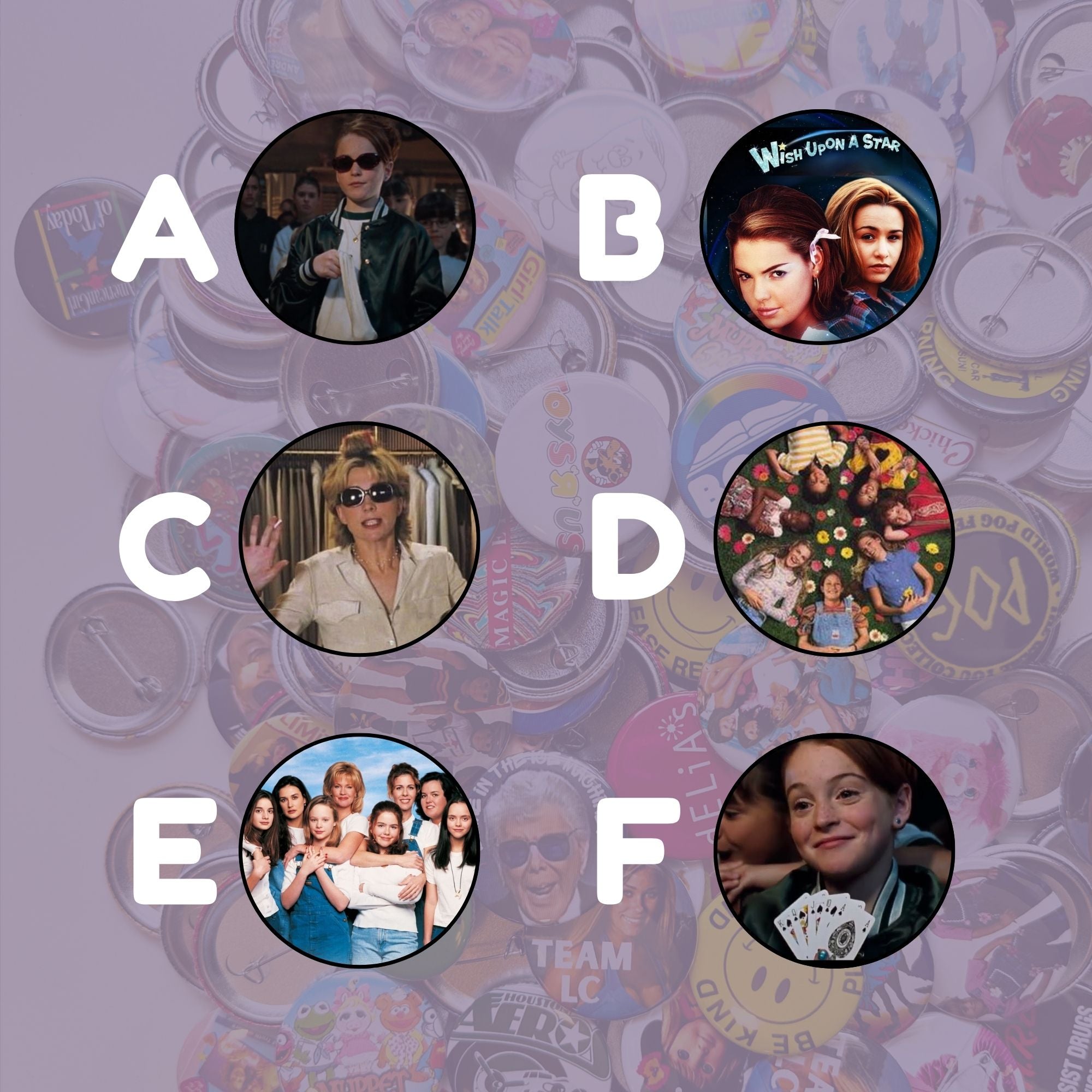 90s Girl Movies Pin Back Buttons