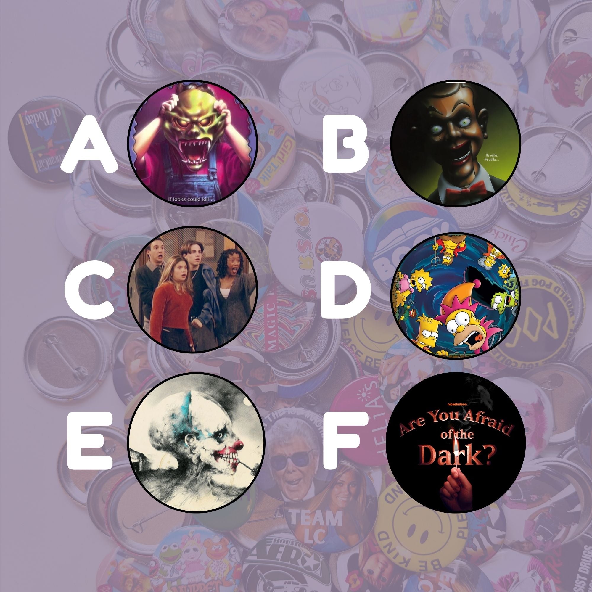 Nostalgic Halloween Pop Culture Pin Back Buttons